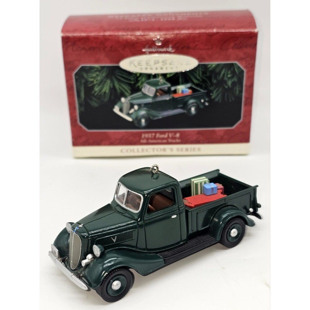 1998 Hallmark Keepsake Ornament 1937 Green Ford V-8 Truck All-American Trucks